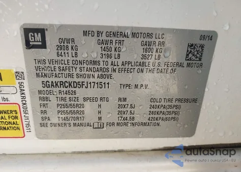 2015 Buick Enclave Premium z USA, uszkodzony, nr VIN 5GAKRCKD5FJ171511